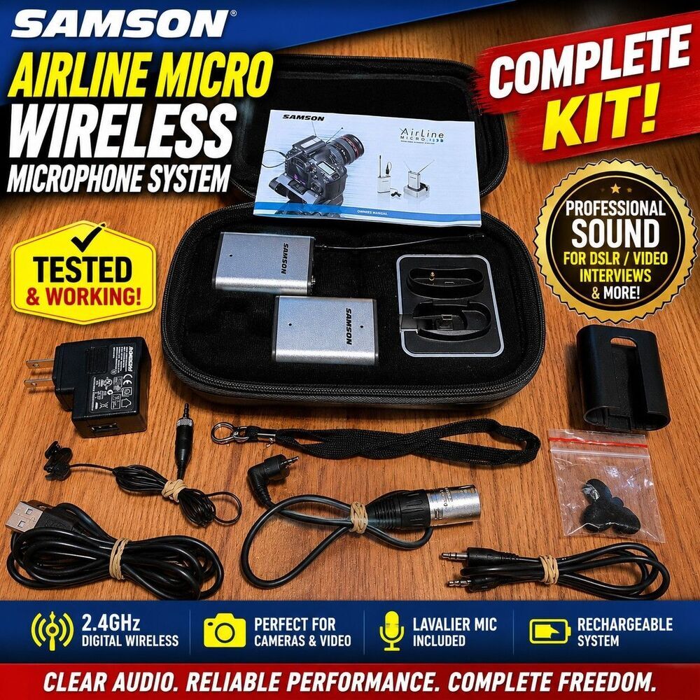 Samson AirLine Micro Wireless Camera Microphone System AL2 AR2 Complete Kit